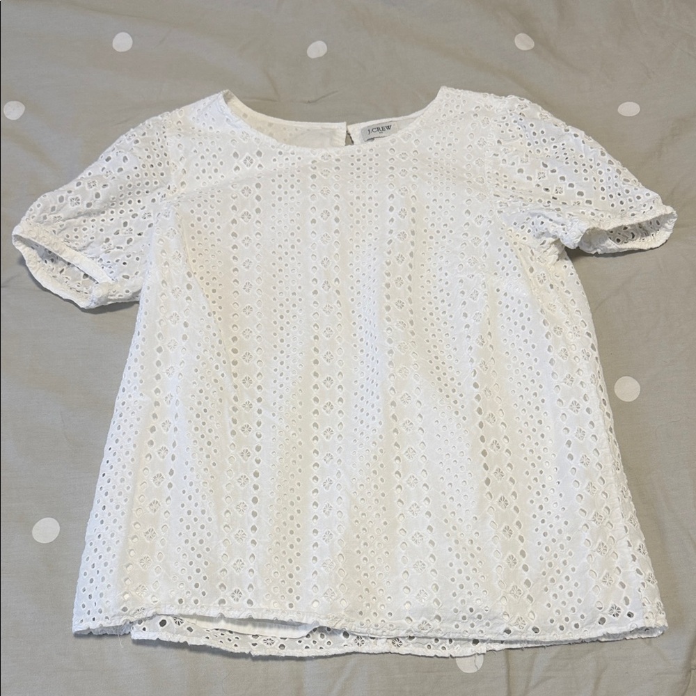 J. Crew White Eyelet Puff-Sleeve Top